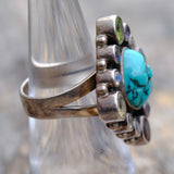 Vintage Sterling Turquoise and Gemstone Cluster Ring 6.25