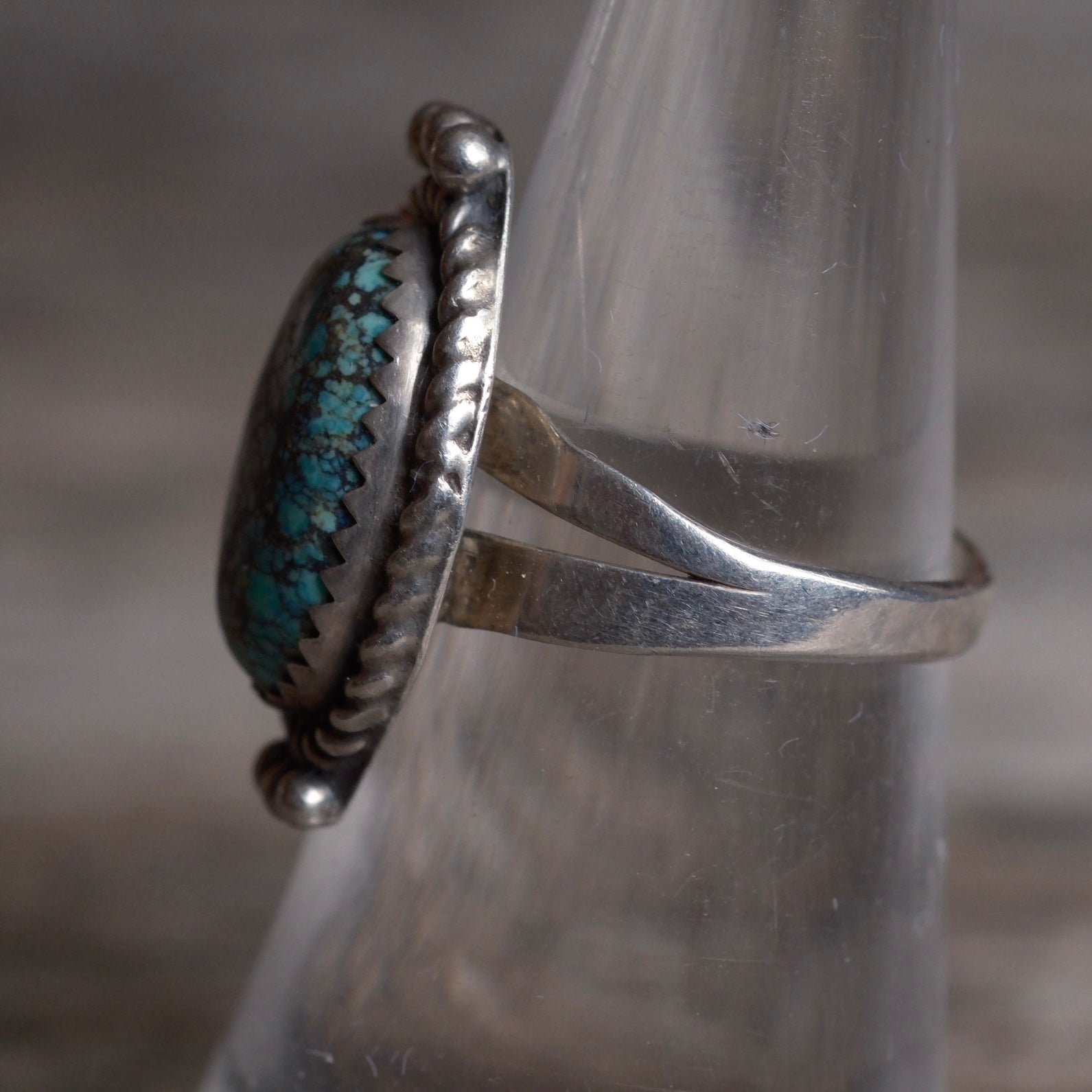 Vintage Sterling Matrix Turquoise Roper Ring 6.75