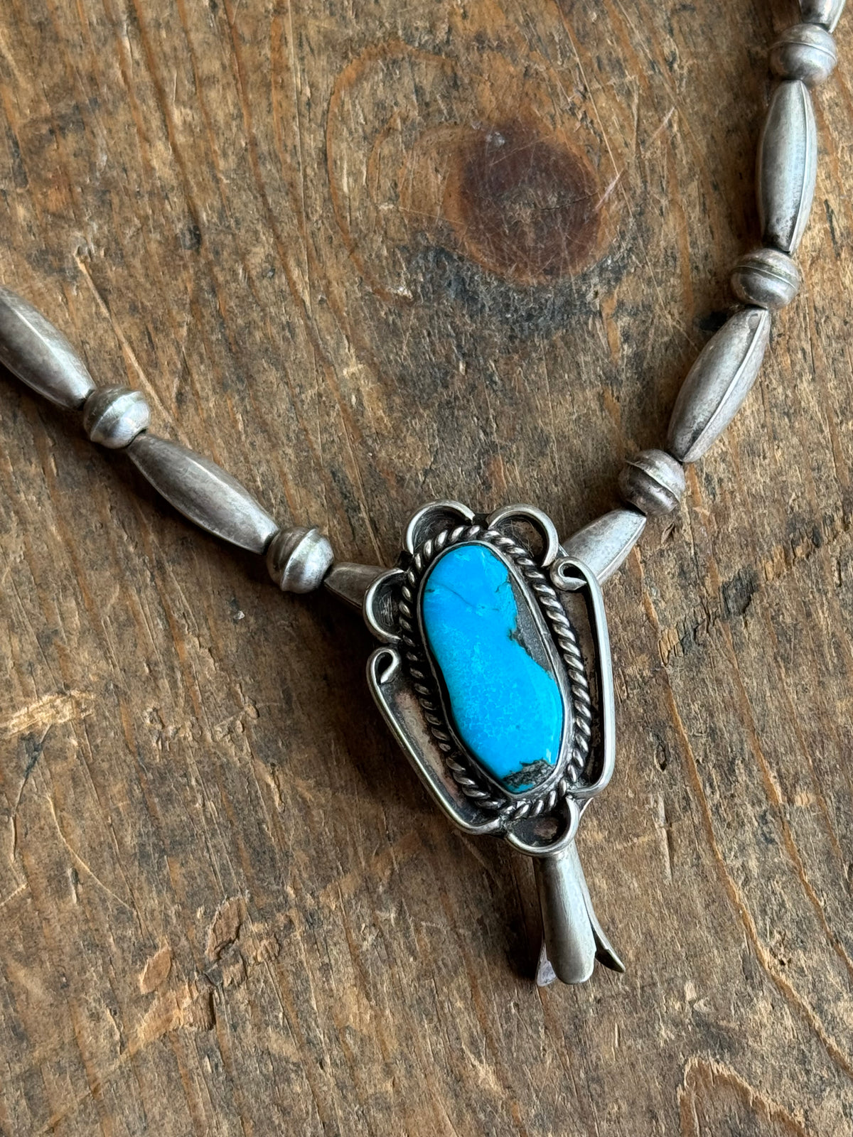 Vintage Sterling Silver Turquoise Squash Bell Necklace