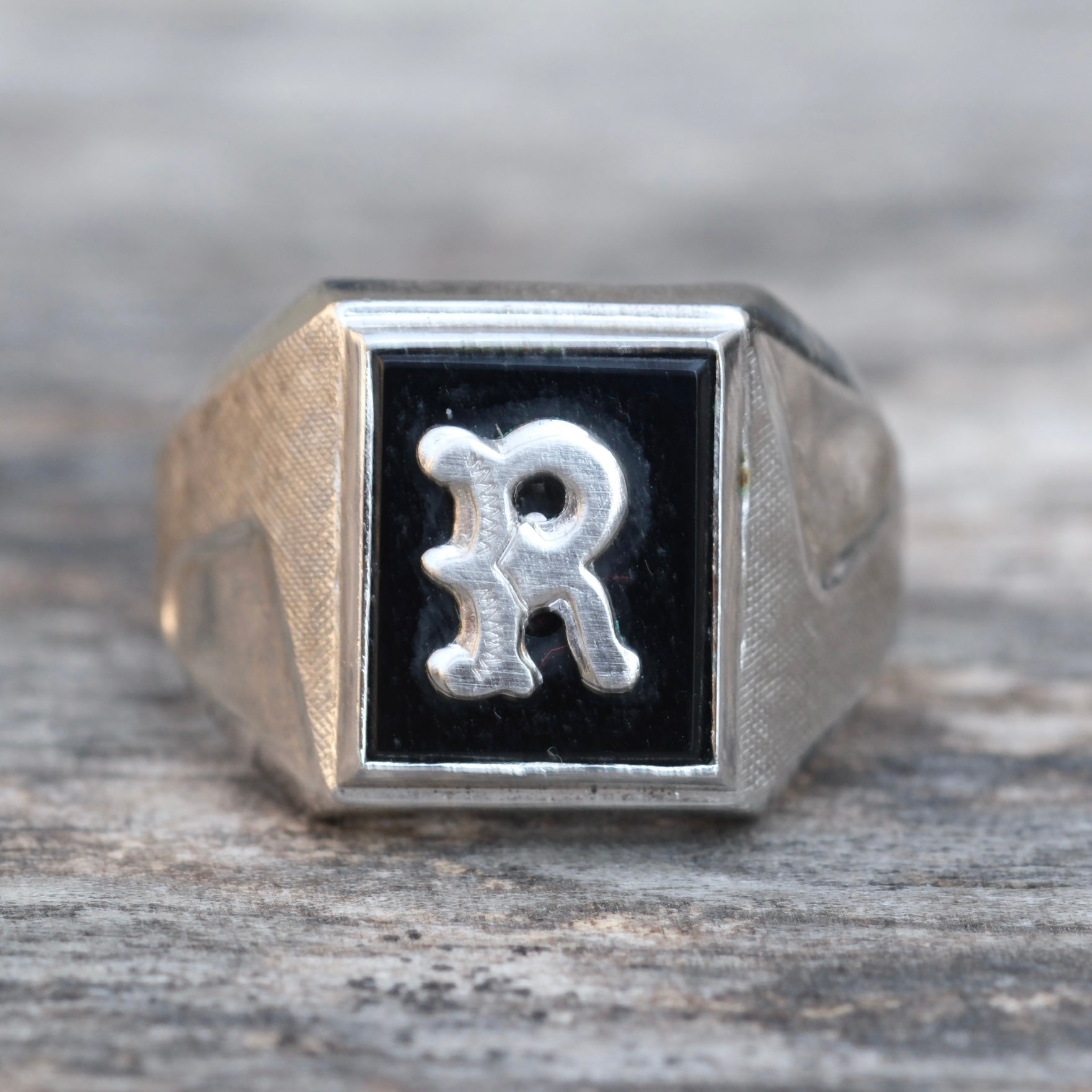 Vintage Sterling R Initial Signet Ring 9.75