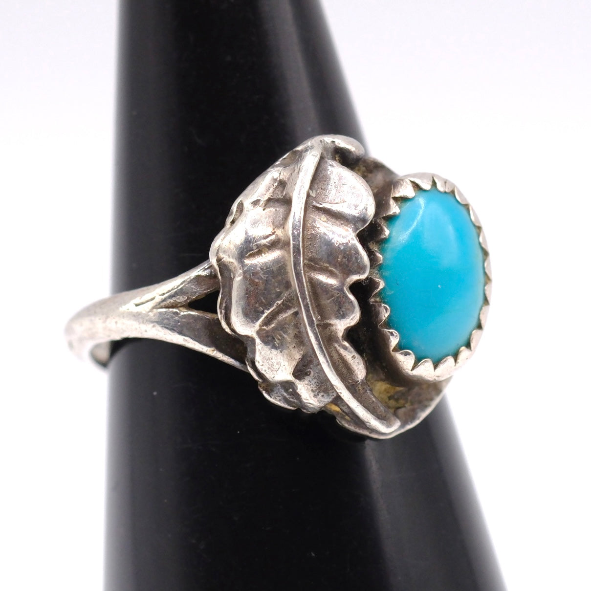 Vintage Sterling Turquoise Feather Ring 5.25