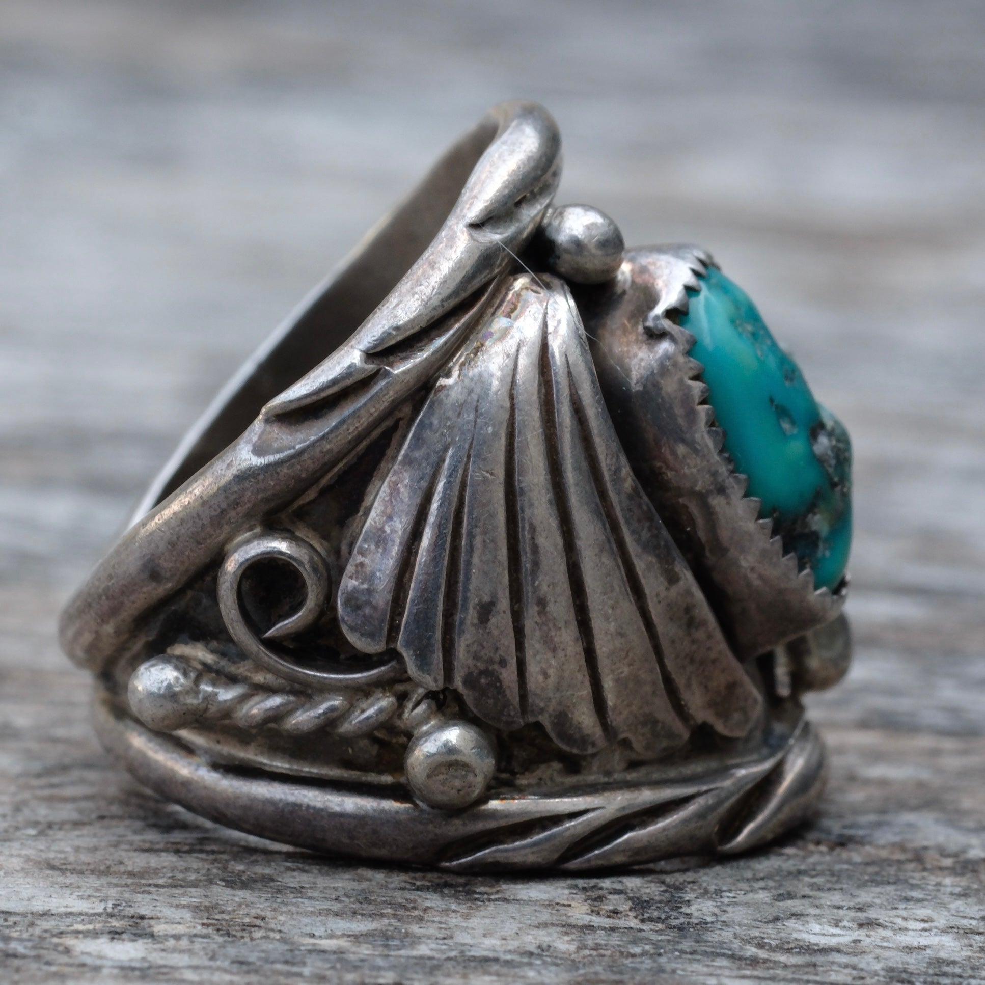Vintage Sterling Turquoise Feather Ring 9