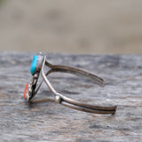 Vintage Sterling Turquoise and Coral Feather Cuff