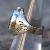 Vintage Sterling Turquoise Feather Stamped Band Ring 7.25