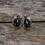 Vintage Sterling Onyx Feather Stud Earrings