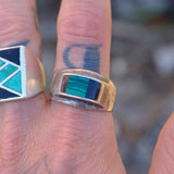 Vintage Sterling Onyx and Malachite Inlay Band 14