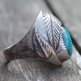 Vintage Sterling Turquoise Feather Ring 10.5