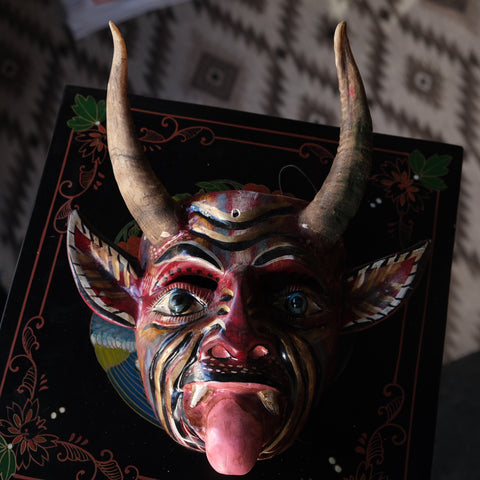 Hand Carved and Painted Wooden Devil Mask