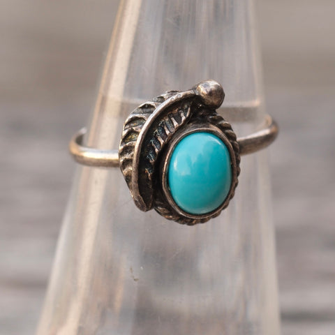 Vintage Sterling Turquoise Feather Ring 5