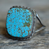 Vintage Sterling Matrix Turquoise Ring 12.75