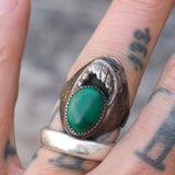 Vintage Sterling Malachite Feather Ring 7.75