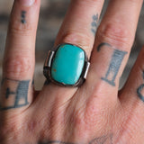 Vintage Sterling Turquoise Signet Ring 9.75