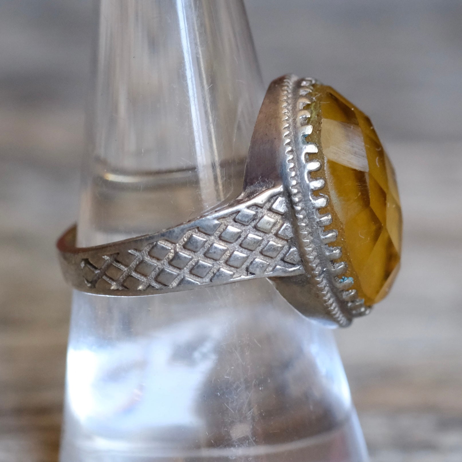 Vintage Sterling Faceted Glass Ring 8