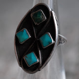 Vintage Sterling Turquoise 4-Stone Ring 3.25