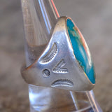 Vintage Sterling Turquoise Stamped V Ring 8.5