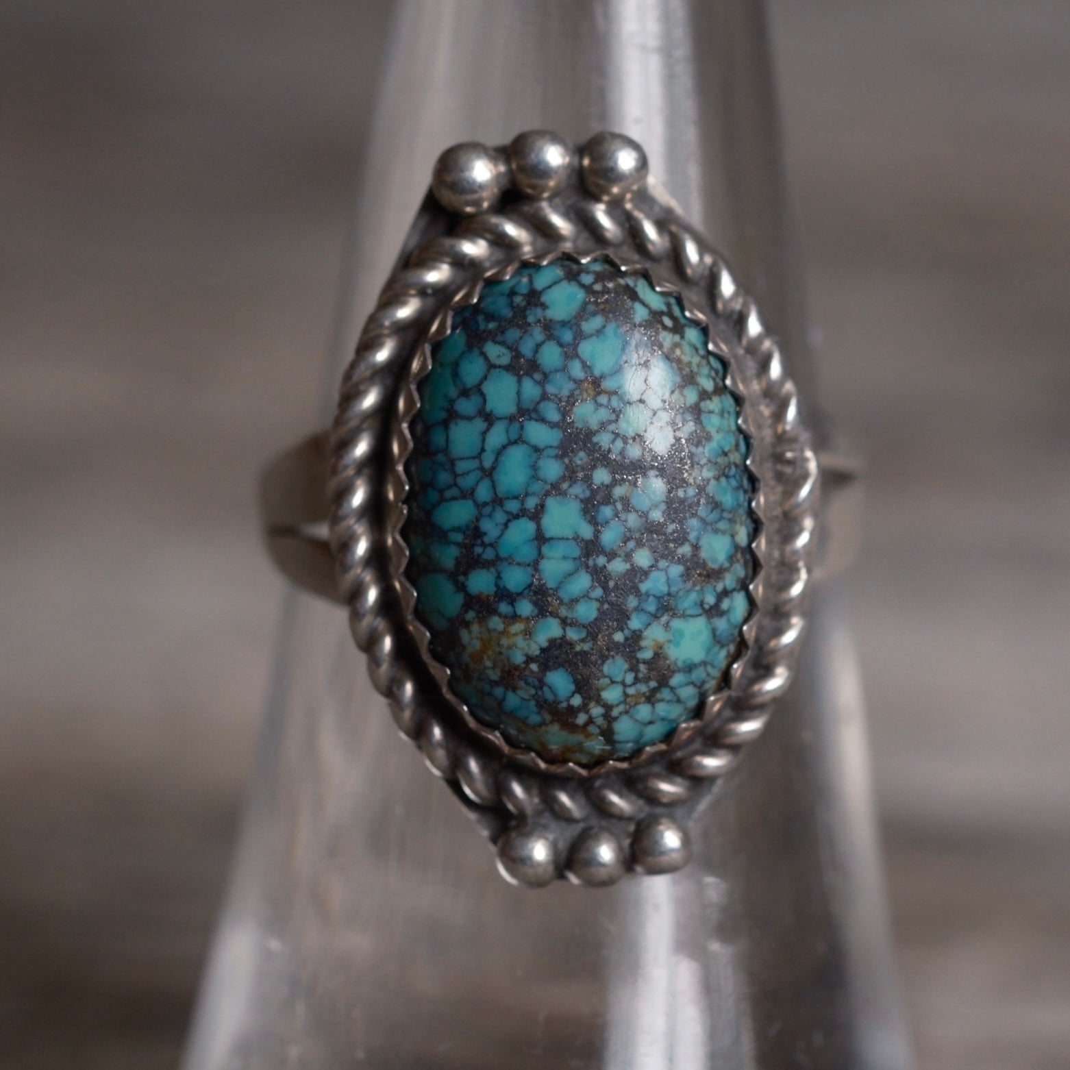 Vintage Sterling Matrix Turquoise Roper Ring 6.75