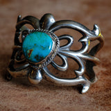 Vintage Sterling Turquoise Sandcast Cuff Bracelet 74.7 Grams