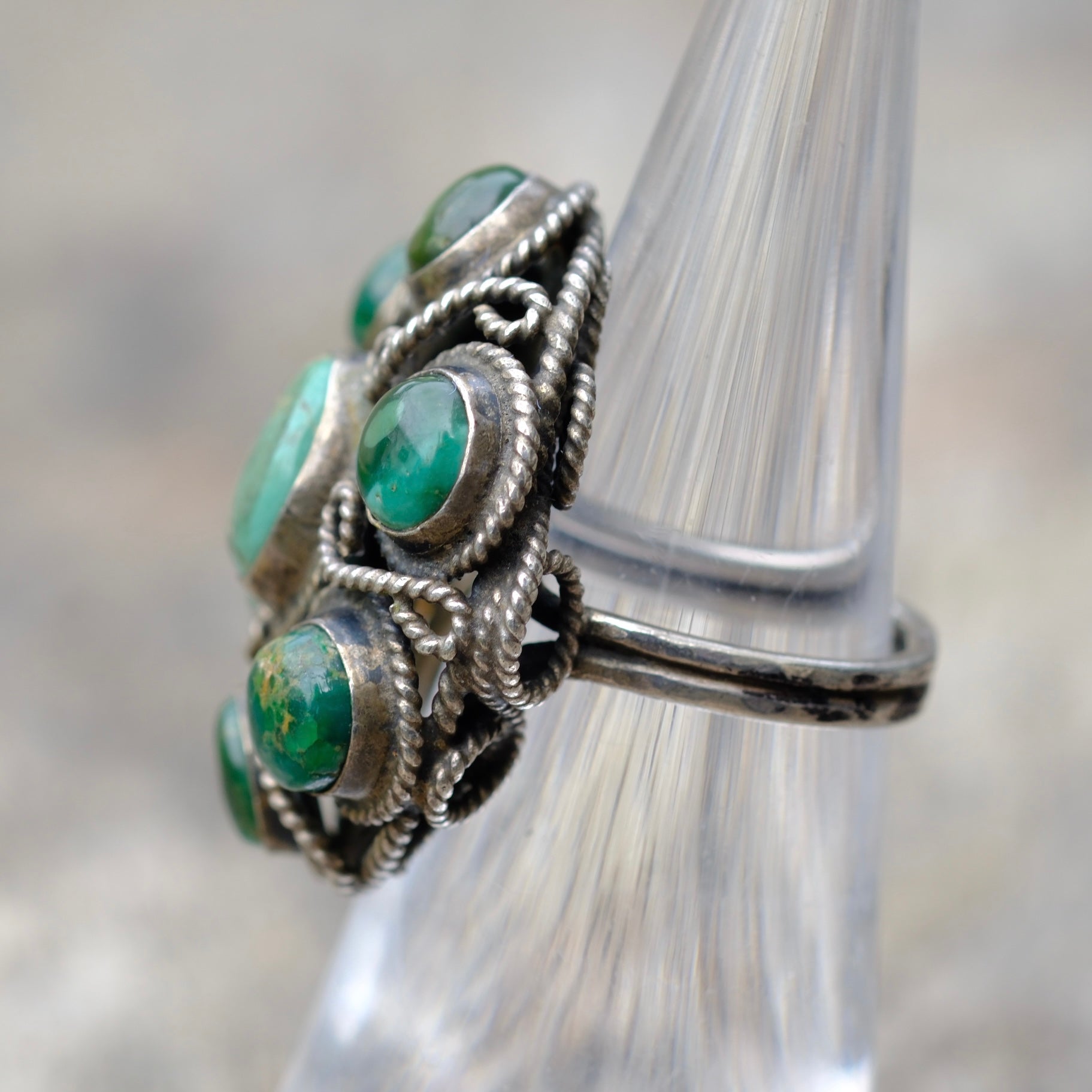 Vintage Sterling Turquoise Cluster Ring 4.25