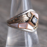 Vintage Sterling Mother Of Pearl and CZ Ring 8.25