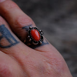 Vintage Sterling Coral Ring 6.5