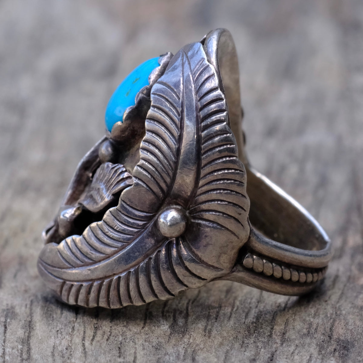 Vintage Sterling Turquoise Eagle Ring 9.5