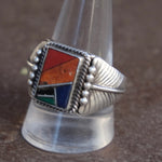 Vintage Sterling Multistone Inlay Feather Ring 11