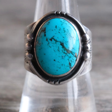 Vintage Sterling Turquoise Stamped Band Ring 9.5