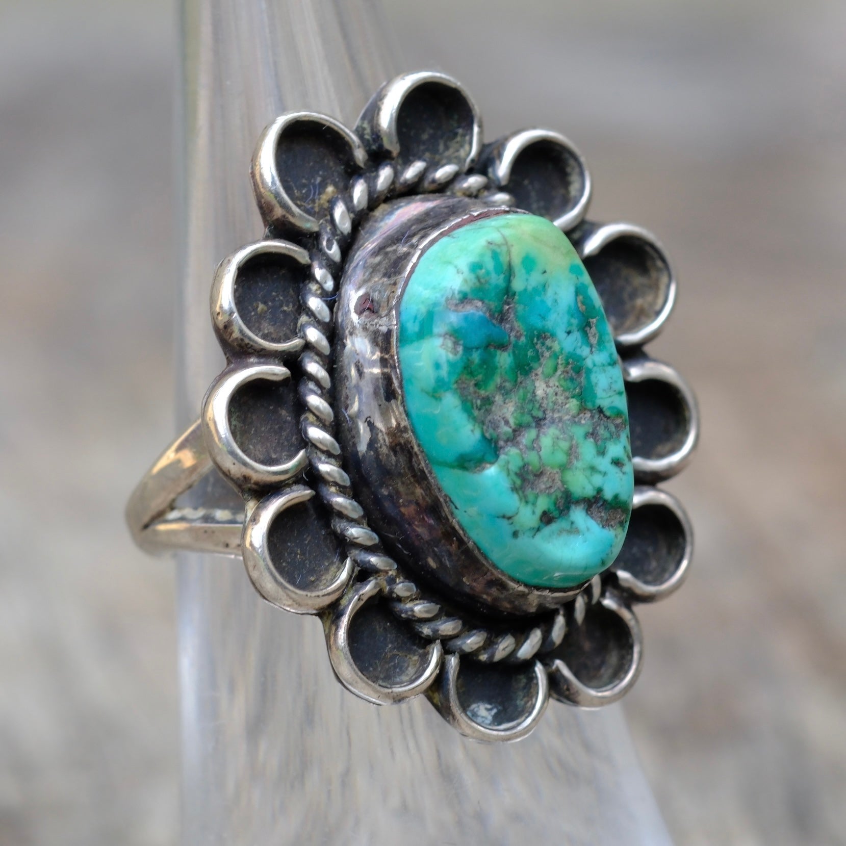 Vintage Sterling Turquoise Florette Ring 6