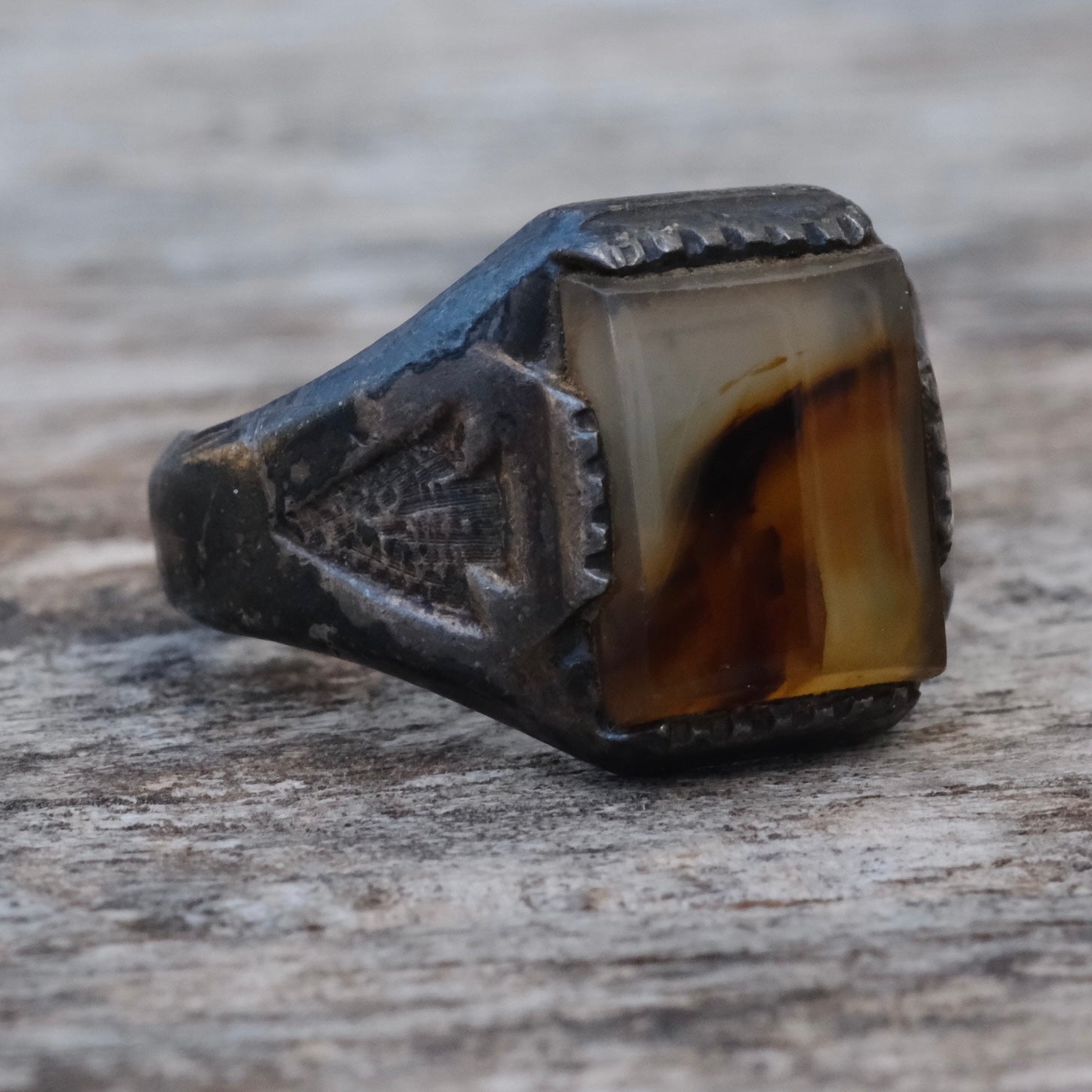 Vintage Sterling Agate Arrowhead Signet Ring 7