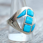 Vintage Sterling Turquoise and Mother Of Pearl Inlay Ring 11.25