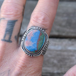 Vintage Sterling Rainbow Calsilica Ribbed Band  Ring 12.5