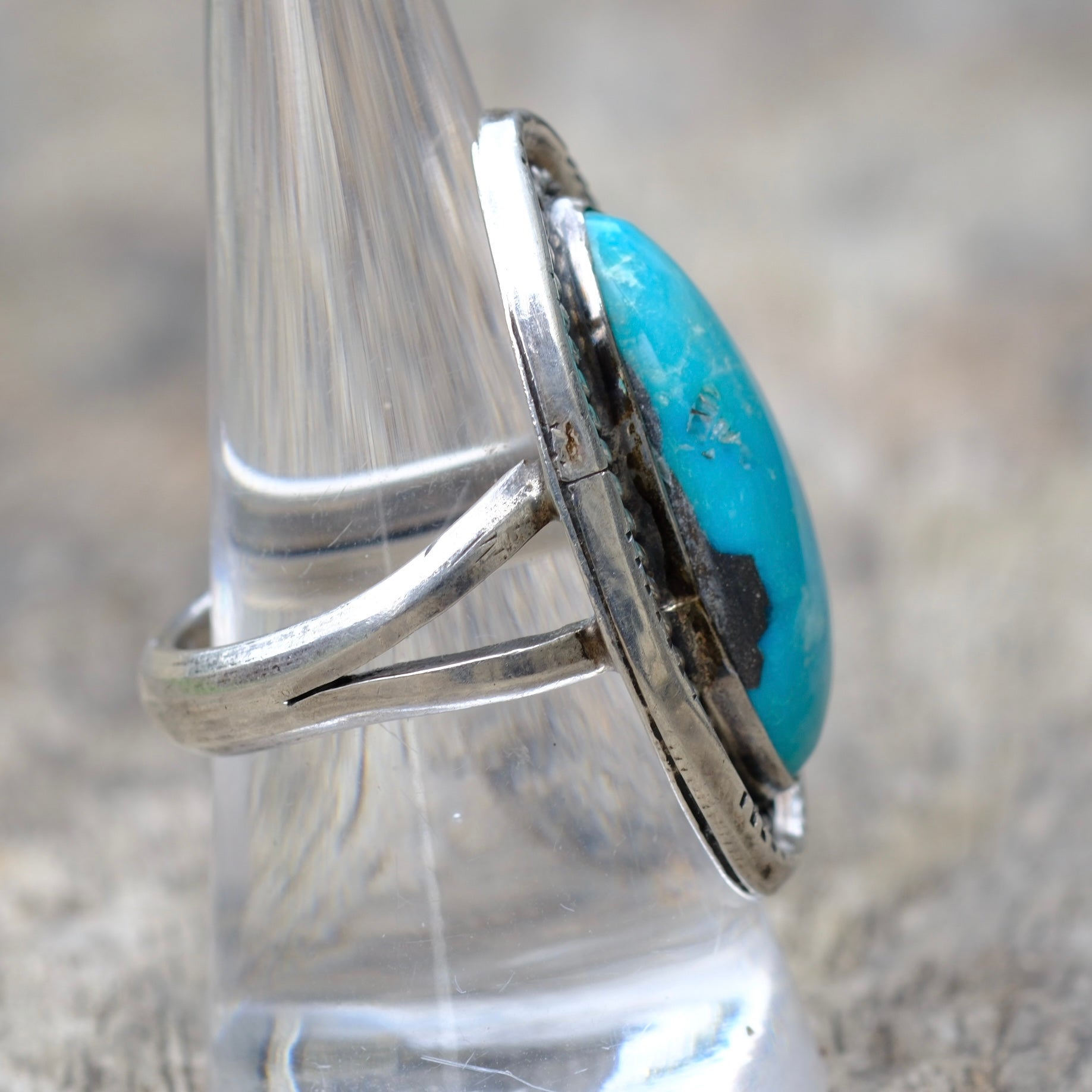 Vintage Sterling Turquoise Roper Ring 9