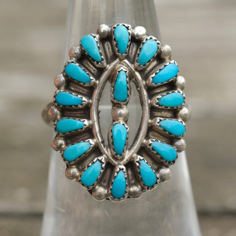 Vintage Sterling Turquoise Cluster Ring6.5