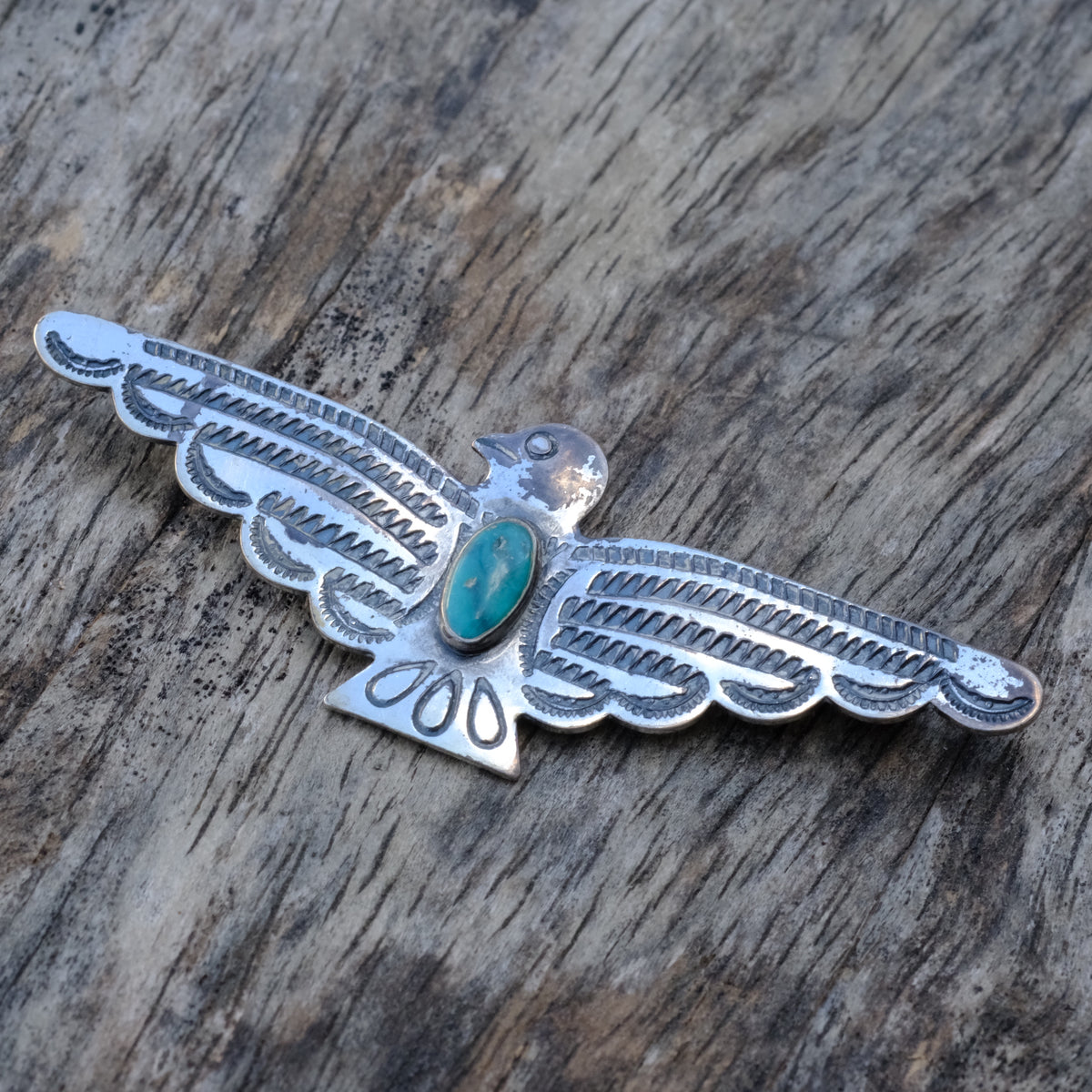 Vintage Sterling Turquoise Thunderbird Pin