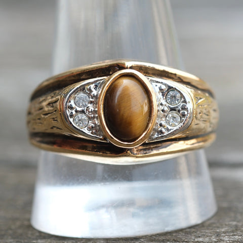 Vintage Gold Plated Tigers Eye Signet Ring 12.5