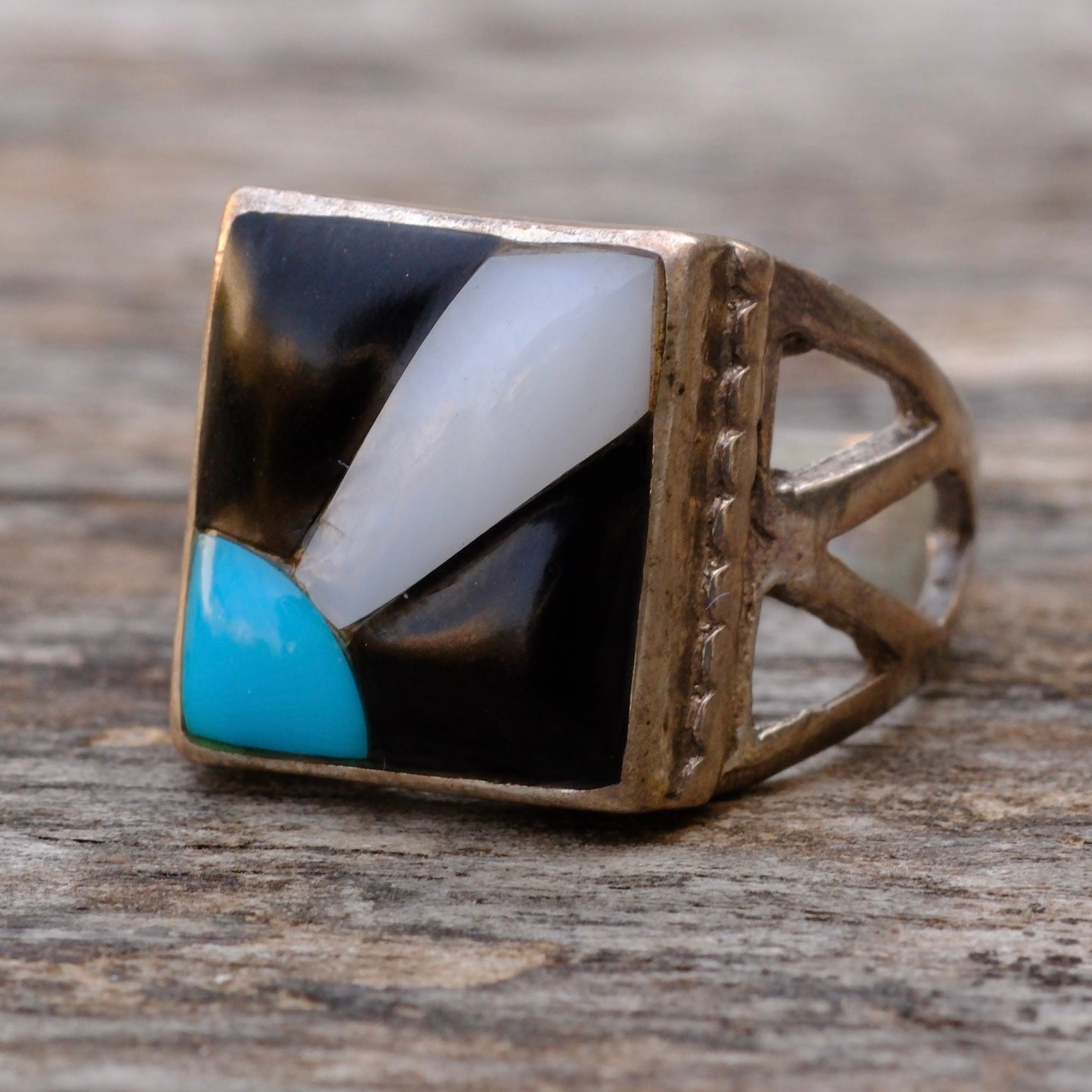Vintage Sterling Multistone Inlay Sunrise Ring 9.5