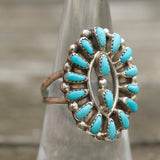 Vintage Sterling Turquoise Cluster Ring 6.5