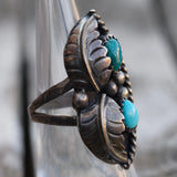 Vintage Sterling Turquoise Feather Ring 6.75