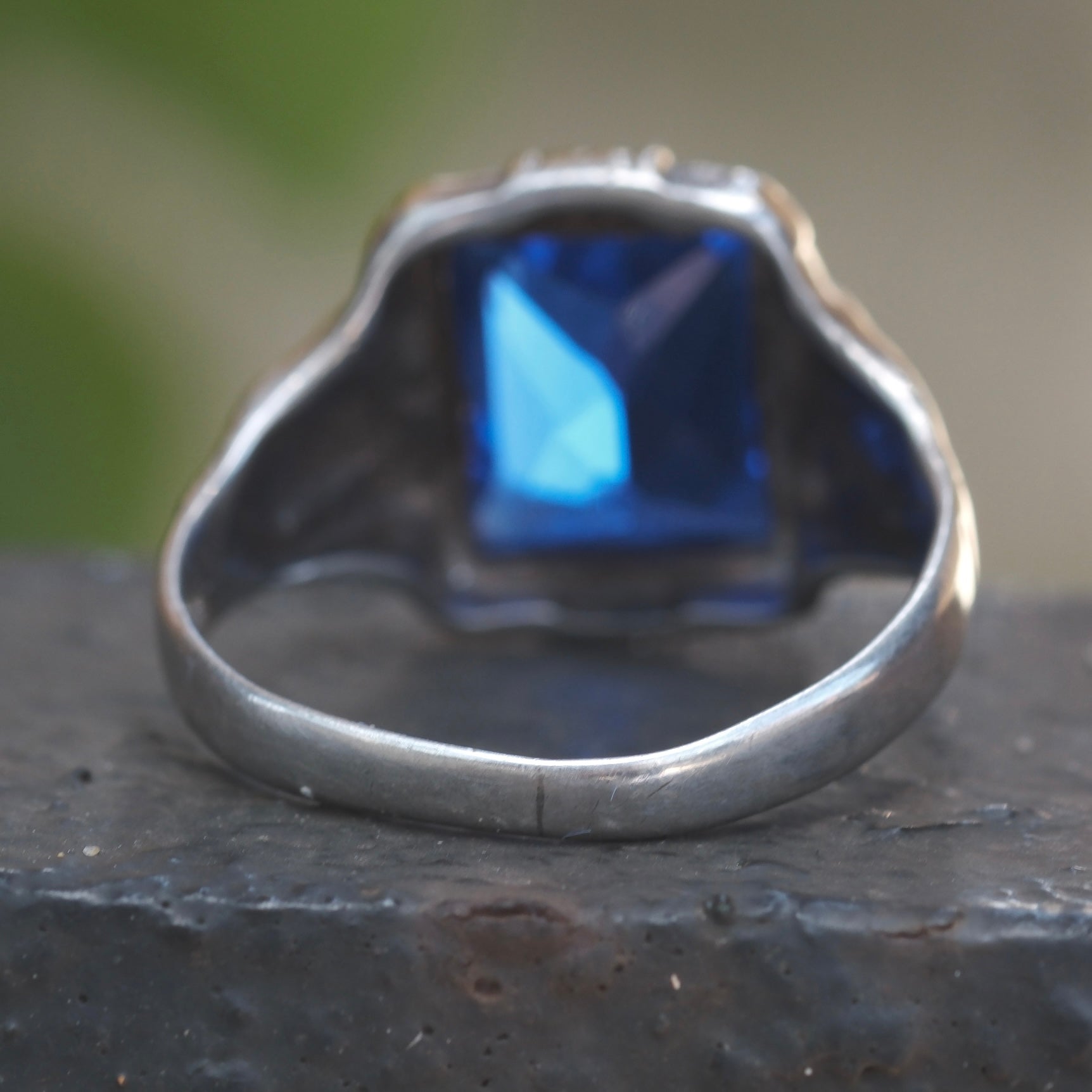Vintage Sterling Blue Glass Signet Ring 10.25
