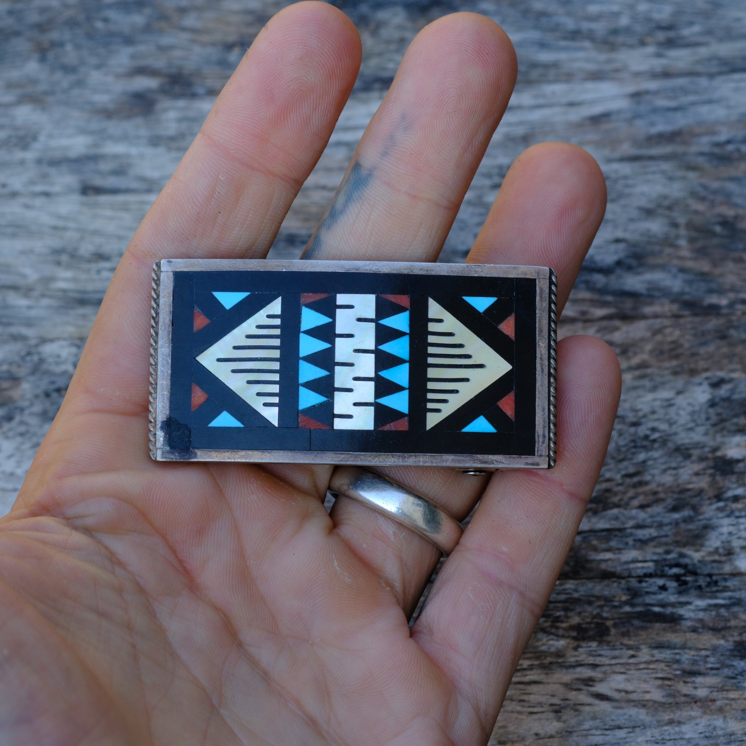 Vintage Sterling Ladies Zuni Inlay Belt Buckle