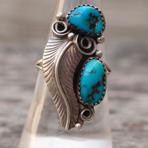 Vintage Sterling 2-Stone Feather Ring 8.25