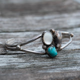 Vintage Sterling Turquoise and Mother Of Pearl Cuff