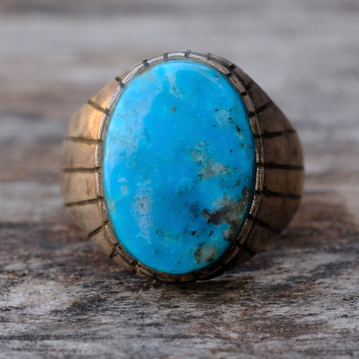 Vintage Sterling Turquoise Ribbed Band Ring 9.5