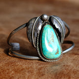 Vintage Sterling Huge Turquoise Feather Cuff 6"
