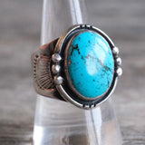 Vintage Sterling Turquoise Stamped Band Ring 9.5