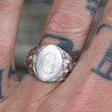 Vintage Sterling G Engraved Signet Ring 9.75