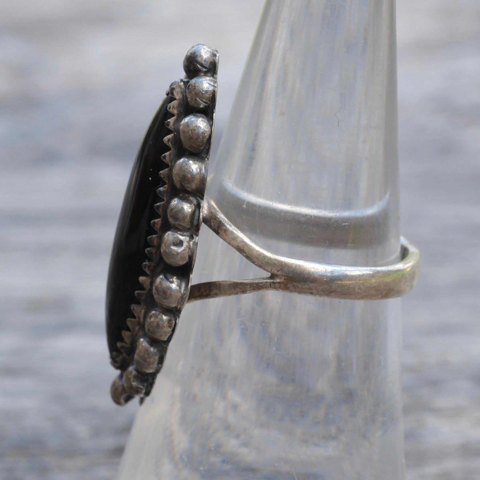 Vintage Sterling Onyx Ring 5.5