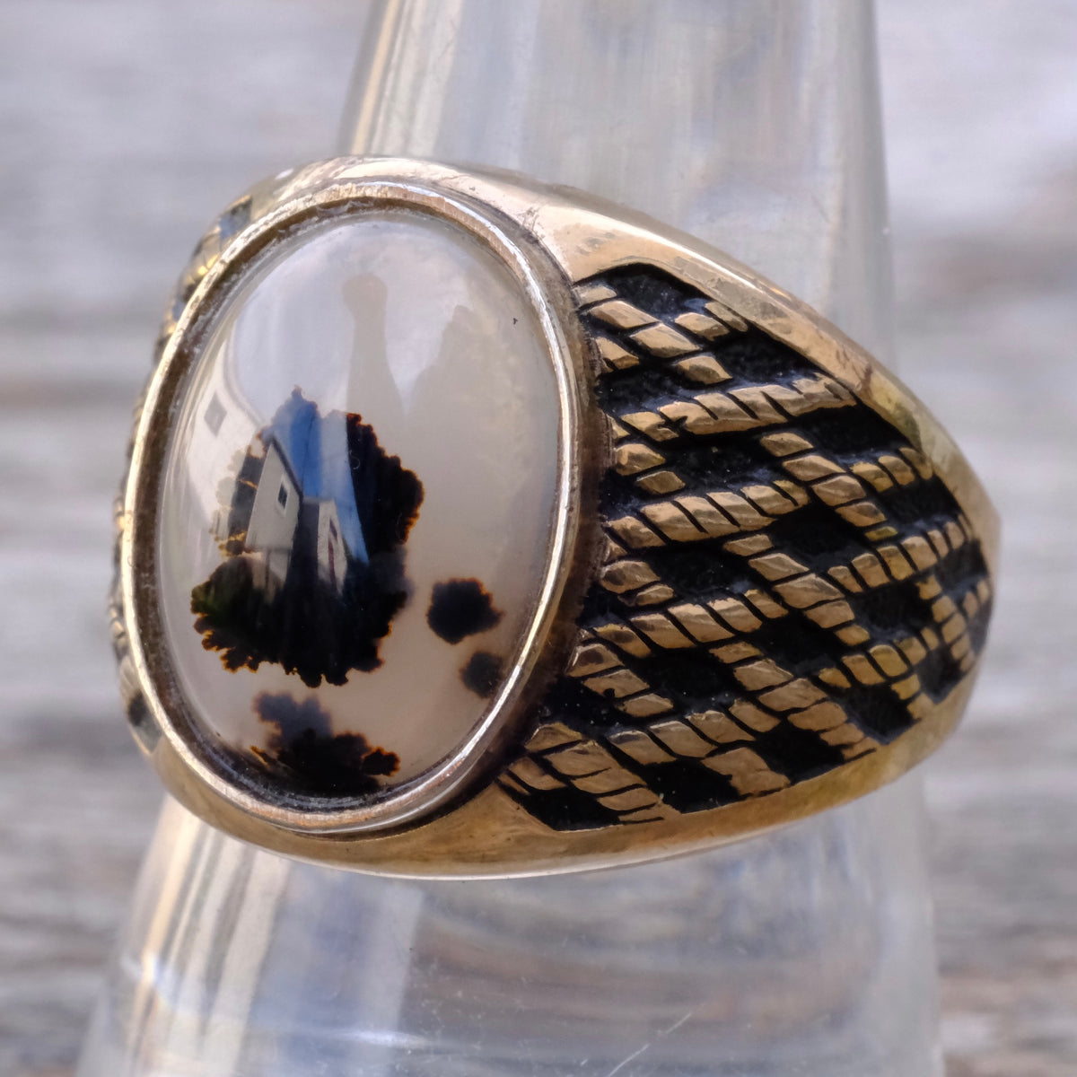 Vintage 10K Gold Filled Agate Signet Ring 9.75