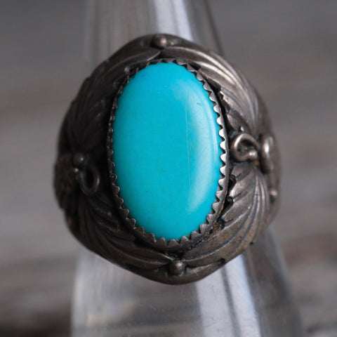 Vintage Sterling Turquoise Feather Ring 9.5