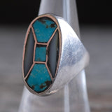 Vintage Sterling Turquoise and Mother Of Pearl Inlay Ring 7.5